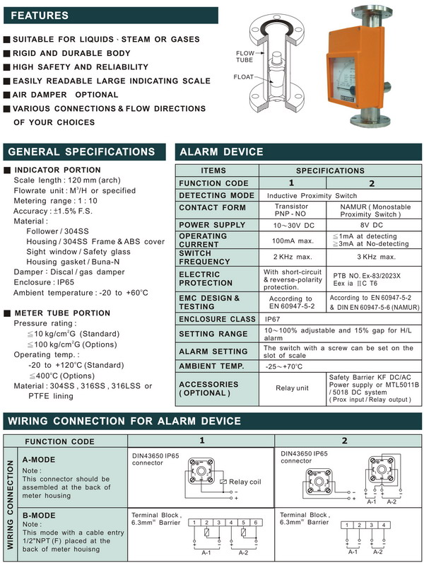 金屬管面積式流量計(指示/警報)